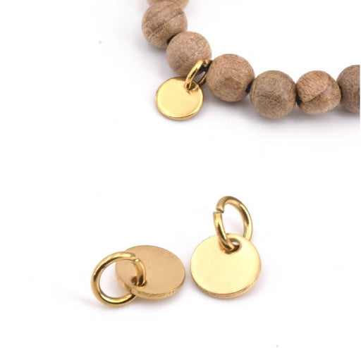 Kaufen Sie Perlen in Deutschland Anhänger mit flache Runde in Edelstahl vergoldet 6mm mit ring (2)