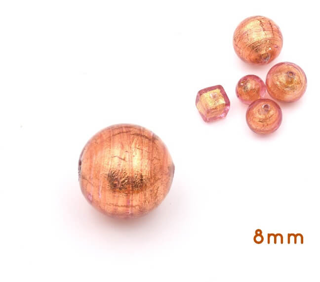 Murano Glasperle Rund copper und Gold 8mm (1)