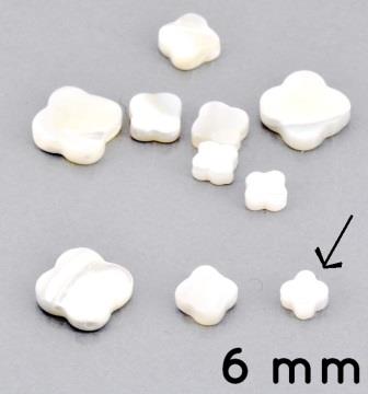 Perlmutt weiss - Perlen Kleeblatt 6mm, Loch 0.8mm (5)