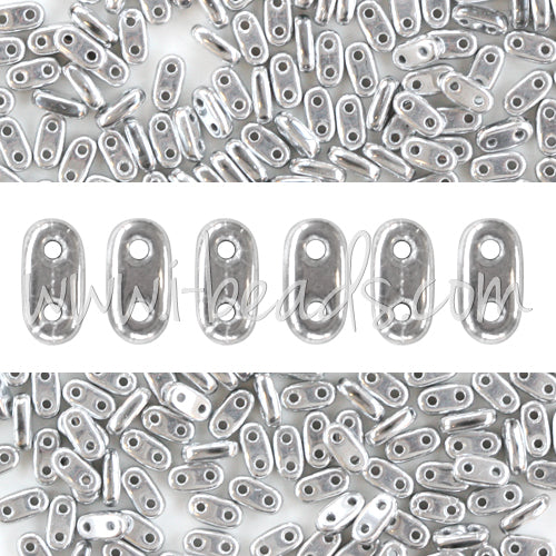Kaufen Sie Perlen in Deutschland 2 Loch Perlen CzechMates Bar 2x6mm Silver (10g)