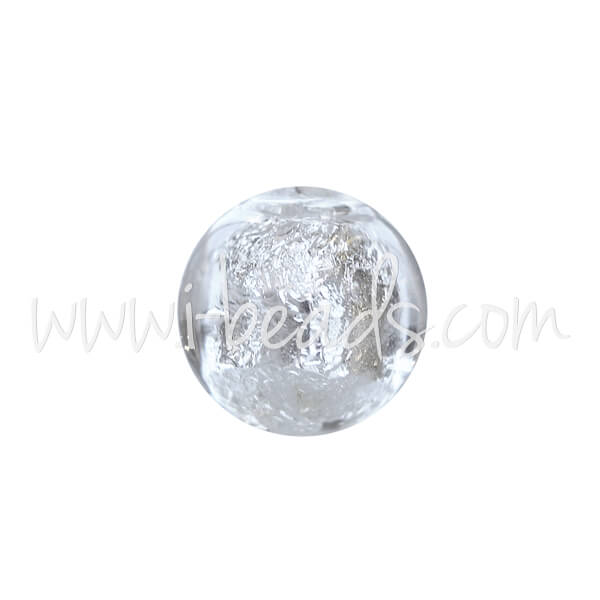 Murano Glasperle Rund Kristall und Silber 6mm (1)