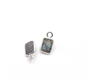 kleiner Labradorite Rechteck Anhänger Set mit Silver 925 8x4mm (1)