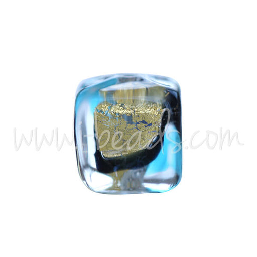 Kaufen Sie Perlen in Deutschland Murano Glasperle Würfel Schwarz Blau und Silber Gold 6mm (1)