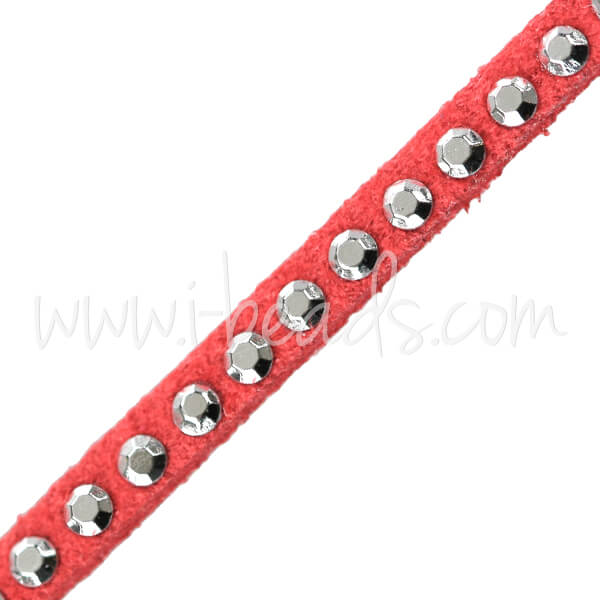 Velourlederband mit Nieten Coral 3mm (1m)