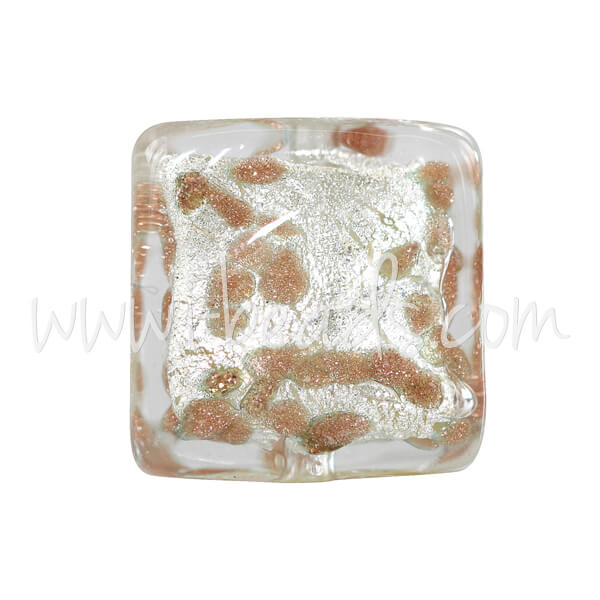 Murano Glasperle Quadrat Gold und Silber 10mm (1)