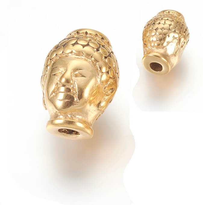 Perlen Bouddha Edelstahl GOLD 13mm (1) loch 3mm