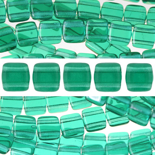 2 Loch Perlen CzechMates tile emerald 6mm (50)