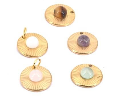 Kaufen Sie Perlen in Deutschland Anhänger mit Runde in Edelstahl vergoldet 15mm (1)