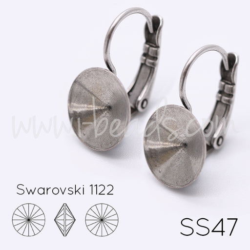 Kaufen Sie Perlen in Deutschland Vertiefte Ohrringfassung für Swarovski 1022 Rivoli SS47 antik silber-plattiert (2)
