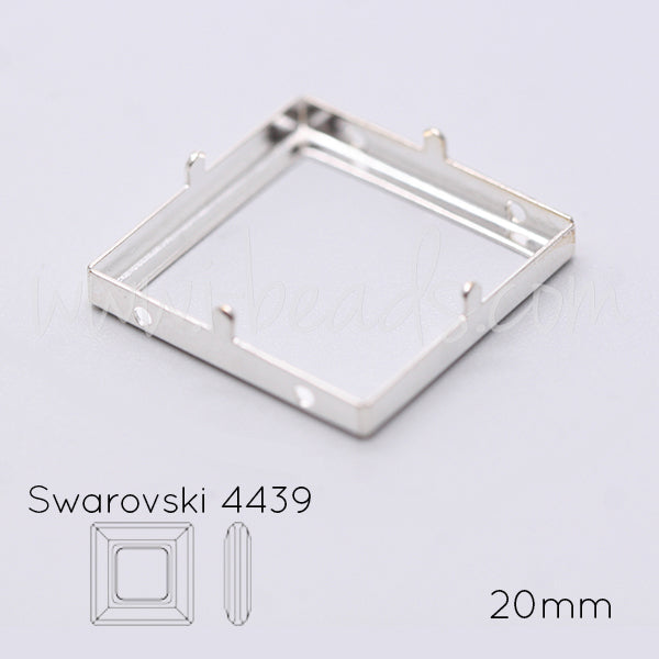 Aufnähfassung für Swarovski 4439 Cosmic Square 20mm silber-plattiert (1)
