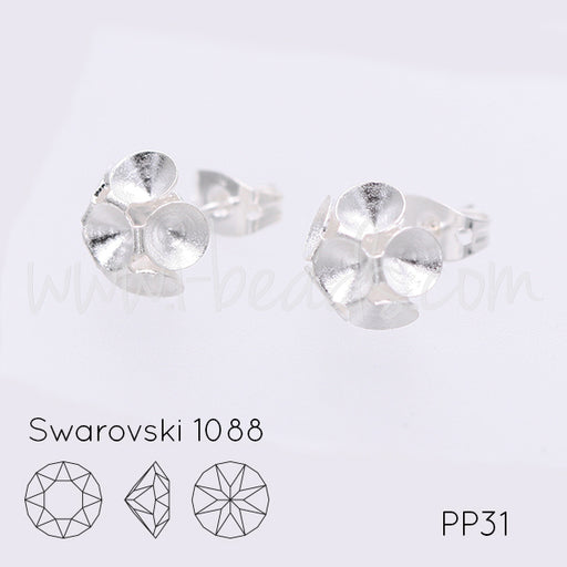 Vertiefte Ohrsteckerfassung für 6 Swarovski 1088 4mm-pp31-SS19  silber-plattiert (2)