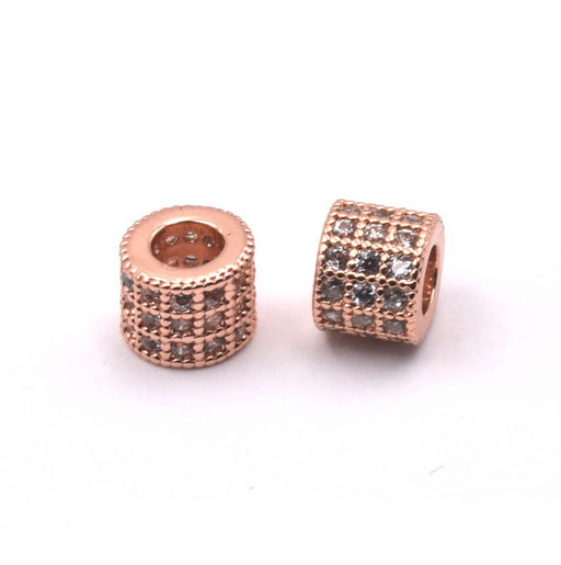 Kaufen Sie Perlen in Deutschland Breite Röhre, Perlen, Messing Überzogen Rosengold mit Zirkon Strass 6x5mm - Loch: 3mm (1)