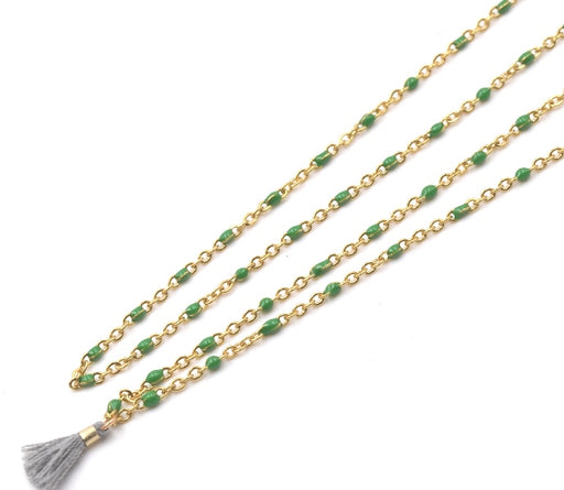 Kaufen Sie Perlen in Deutschland Feine Kette Edelstahl und Emaille grün  2x1.5x0.5mm (50cm)