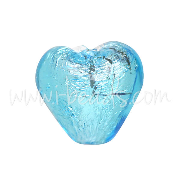 Murano Glasperle Herz Aquamarin und Silber 10mm (1)