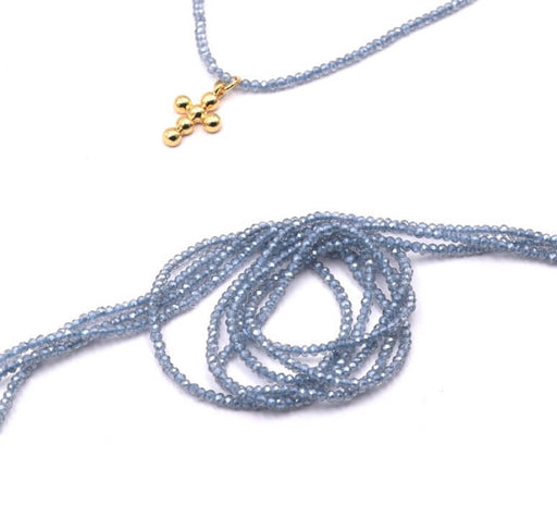 Kaufen Sie Perlen in Deutschland Glasperlen facettiert Stahlblau AB, rund 2mm - Loch 0.6mm - Litze 36 cm (1 Strang)