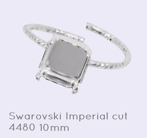 Verstellbare Ringfassung für Swarovski 4480 imperial cut 10mm silber-plattiert (1)
