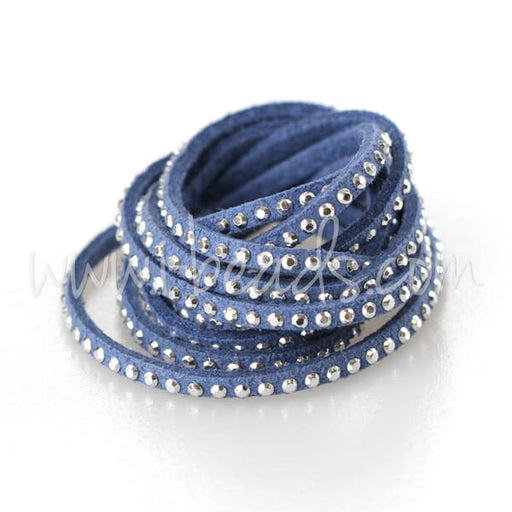 Kaufen Sie Perlen in Deutschland Velourlederband mit Nieten Blau 3mm (1m)