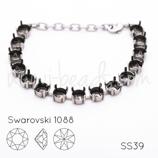 Armbandfassung für 15 Swarovski 1088 SS39 antik silber-plattiert (1)