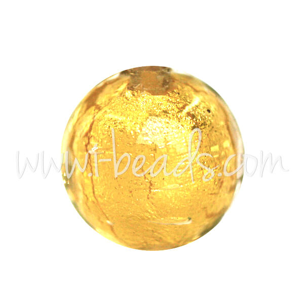 Murano Glasperle Rund Kristall und Gold 10mm (1)