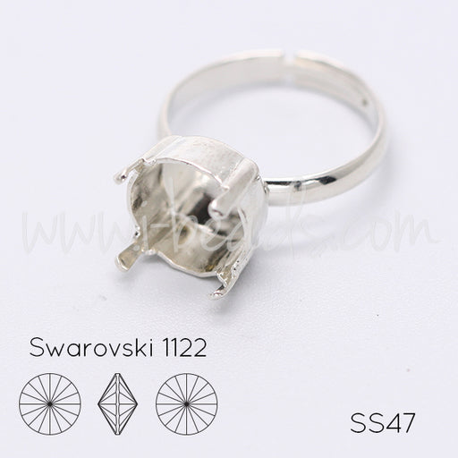 Verstellbare Ringfassung für Swarovski 1122 Rivoli SS47 silber-plattiert (1)