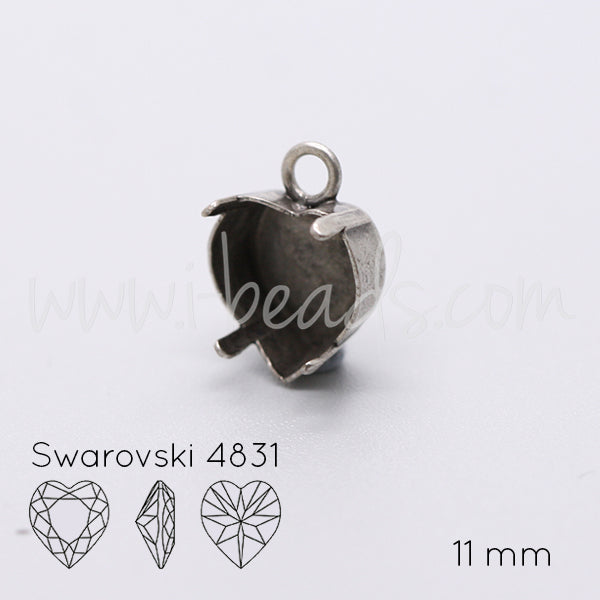Anhängerfassung für Swarovski 4831 Herz 11mm antik silber-plattiert (1)