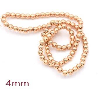 Kaufen Sie Perlen in Deutschland Rekonstituierte Hämatitperlen, hellvergoldet, 4 mm - 1 strang - 92 Perlen (1 strang)