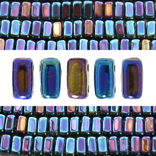 2 Loch Perlen CzechMates bricks iris blue 3x6mm (50)