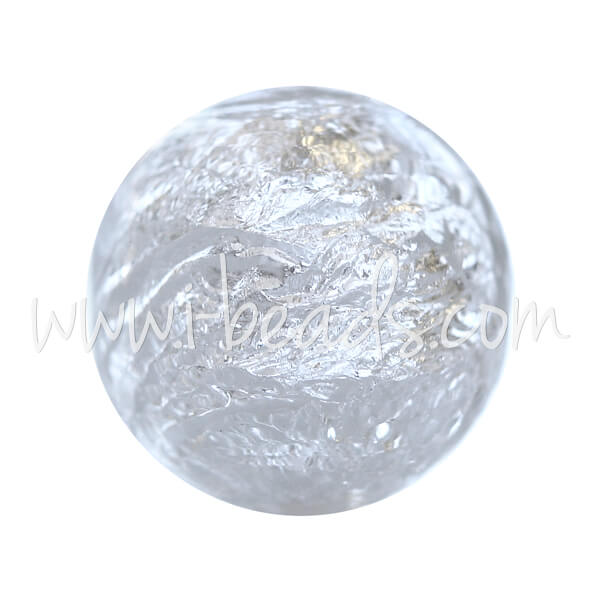 Murano Glasperle Rund Kristall und Silber 12mm (1)