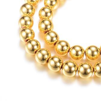 Kaufen Sie Perlen in Deutschland Rekonstituierte Hämatitperlen Hellgolden Plattiert 3mm - 1 Reihe - 150 Perlen (verkauft; 1 Strang)