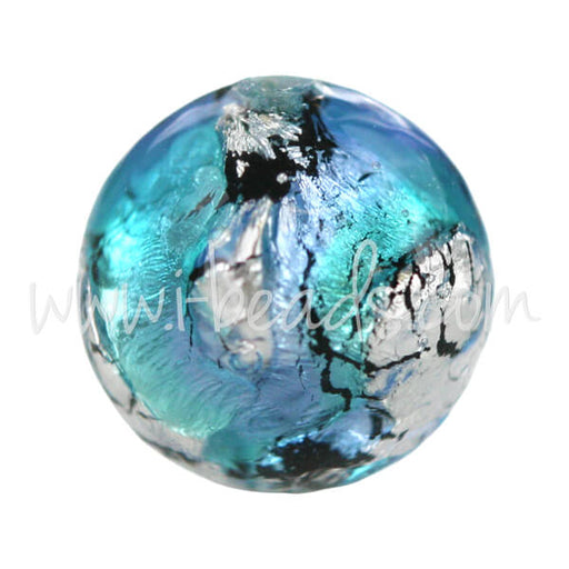 Kaufen Sie Perlen in Deutschland Murano Glasperle Rund Blau und Silber 12mm
