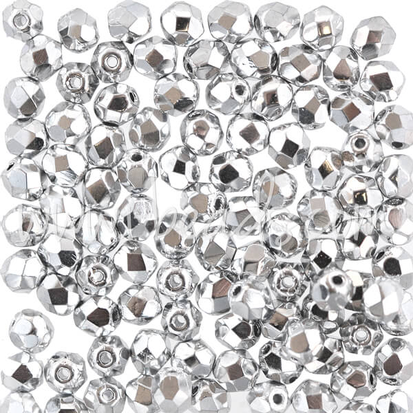 Czech fire-polished beads silver 2mm (50)