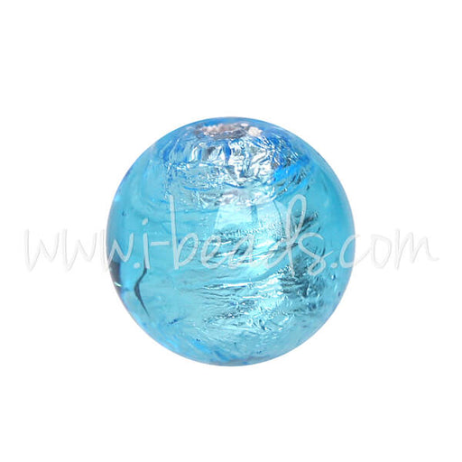 Kaufen Sie Perlen in Deutschland Murano Glasperle Rund Aquamarin und Silber 8mm (1)