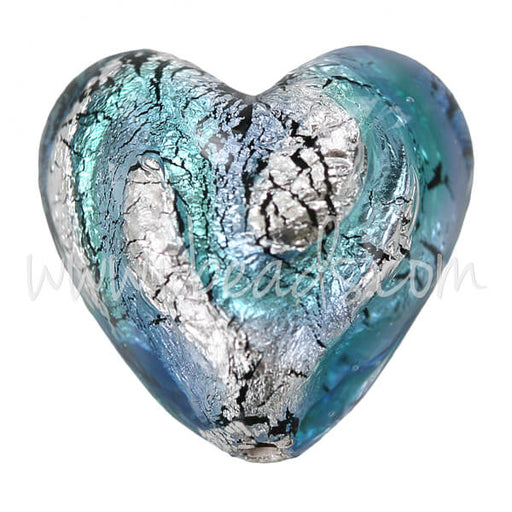 Murano Glasperle Herz Blau und Silber 20mm (1)