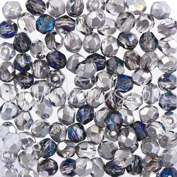 Glasschliffperlen silver blue crystal 4mm (100)