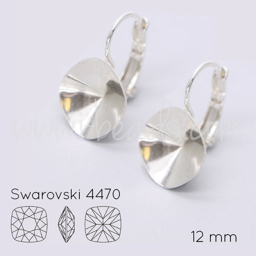Kaufen Sie Perlen in Deutschland Vertiefte Ohrringfassung für Swarovski 4470 12mm silber-plattiert (2)