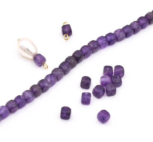 Würfelperle facettierte  Natürlicher Amethyst 5x4mm Loch: 0.8mm (10)