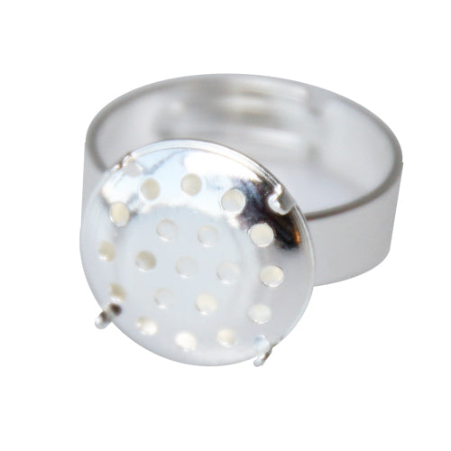 Kaufen Sie Perlen in Deutschland Ring mit abnehmbarer Siebplatte Verstellbar 14mm Silberfarben (1)