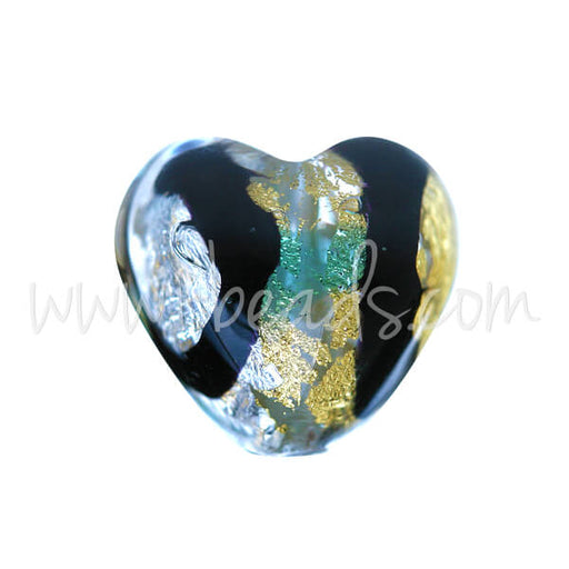 Kaufen Sie Perlen in Deutschland Murano Glasperle Herz Schwarz Blau und Silber Gold 10mm (1)