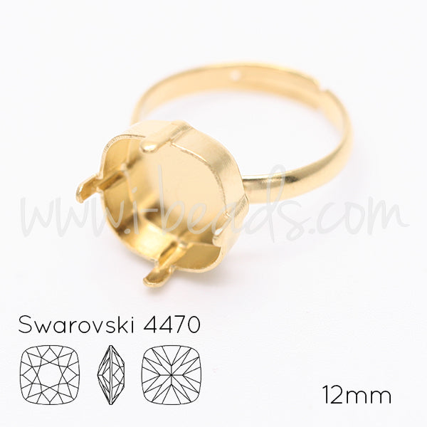 Verstellbare ring fassung gold für Swarovski viereckig 12mm (1)