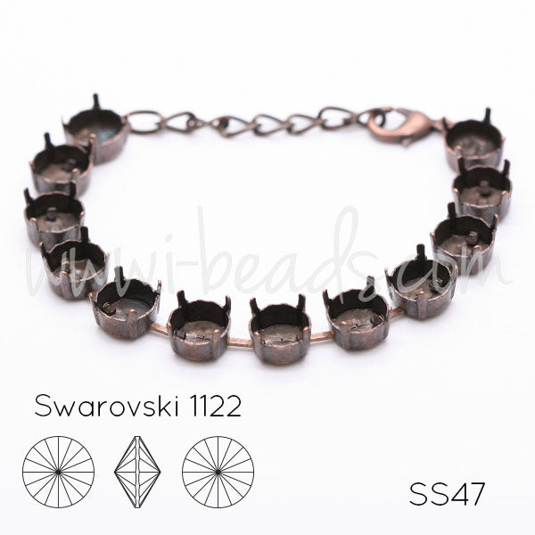 Armbandfassung für 12 Swarovski 1122 Rivoli SS47 Kupfer (1)