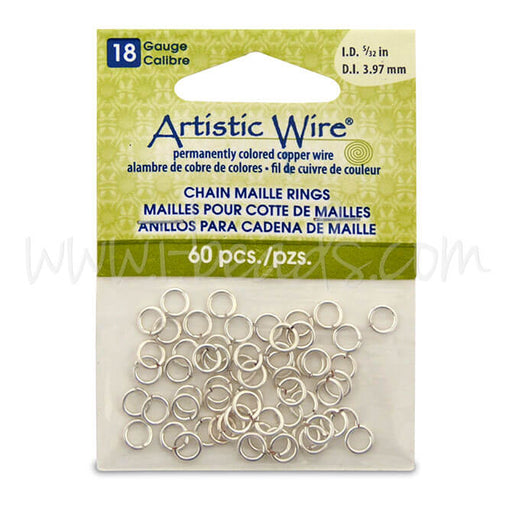 Beadalon 60 artistic draht chain-maille-ringe versilbert mit anlaufschutz 18 kaliber 3.97mm (1)