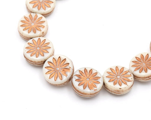 Kaufen Sie Perlen in Deutschland Tschechisches Druckglas Blume Ivory und bronze 12mm (4)