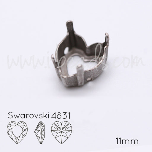 Kaufen Sie Perlen in Deutschland Aufnähfassung für Swarovski 4831 Herz 11mm antik silber-plattiert (2)