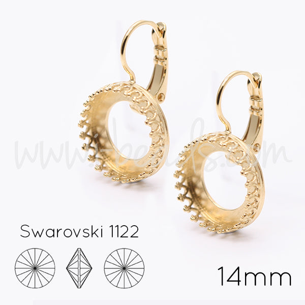Vintage Ohrringfassung für Swarovski 1122 14mm gold-plattiert (2)