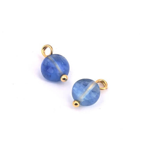 Charms flache perlen natürliche BLAU Achat 6mm + Nietstifte vergoldet qualitat (2)