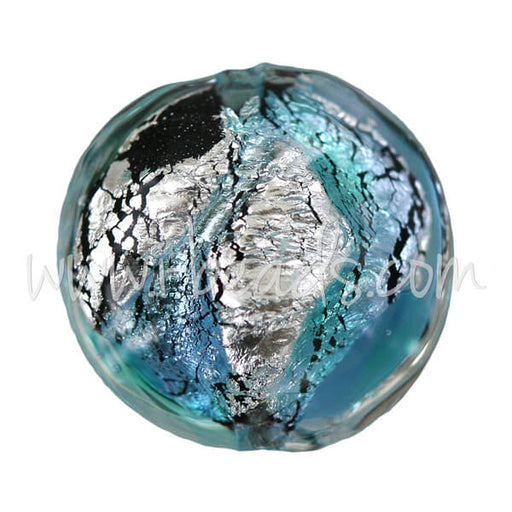 Kaufen Sie Perlen in Deutschland Murano Glasperle Linse Blau und Silber 14mm (1)