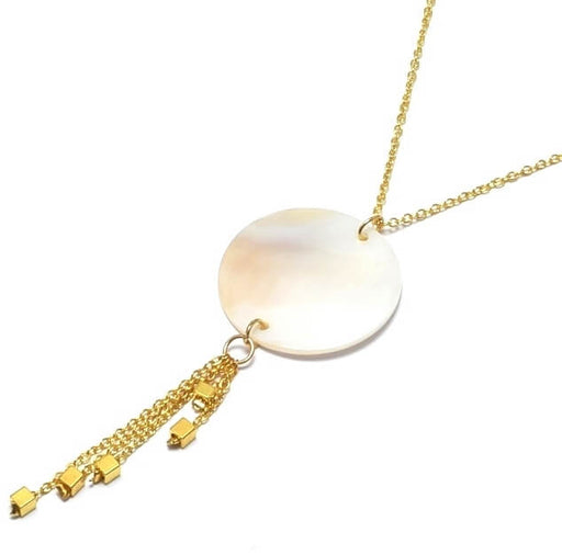 Kaufen Sie Perlen in Deutschland runder Anhänger aus weissem natürlichem Perlmutt, Flach 30 mm (2)