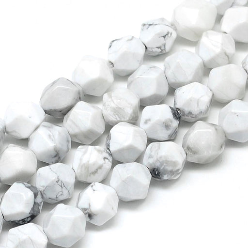 Kaufen Sie Perlen in Deutschland Vieleck, facettiert, Weißer Howlith, 10x9 mm, Bohrung: 1 mm-(3 stuck)