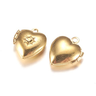 Kaufen Sie Perlen in Deutschland Medaillon Anhänger, Charm, Herz, Goldmessing 10mm (1)