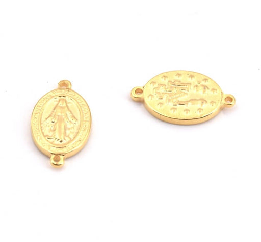 Anhänger aus Edelstahl, ovale Medaille mit der Jungfrau Maria, vergoldet LINK 11mm (1)